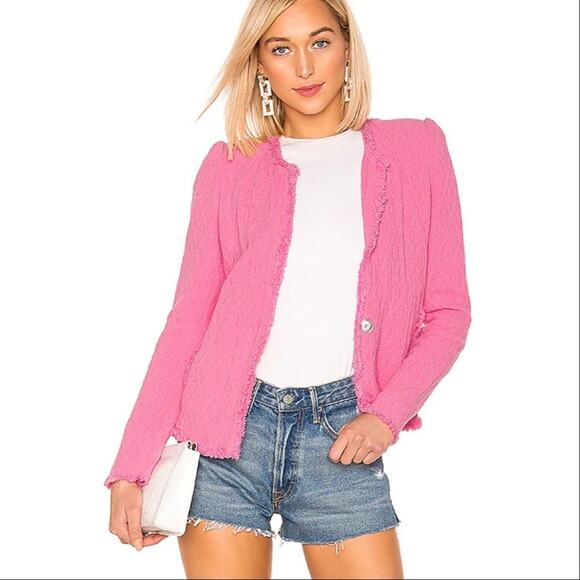 IRO | Rosia ECRU Pink Fringed Tweed Jacket Bouclé Fringe Shoulder Pads Textured - Picture 1 of 11